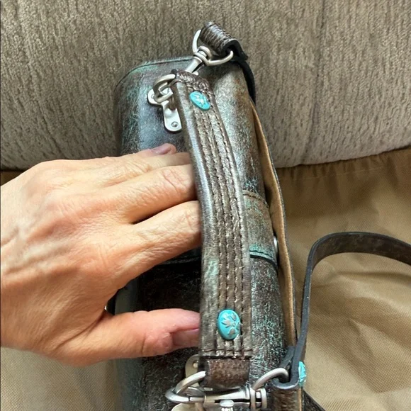 Patricia Nash Tooled Turquoise Stella Satchel Crossbody Purse - Picture 13 of 16